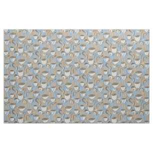 Coffee Shop Mug Smiles in Blue and Brown Fabric