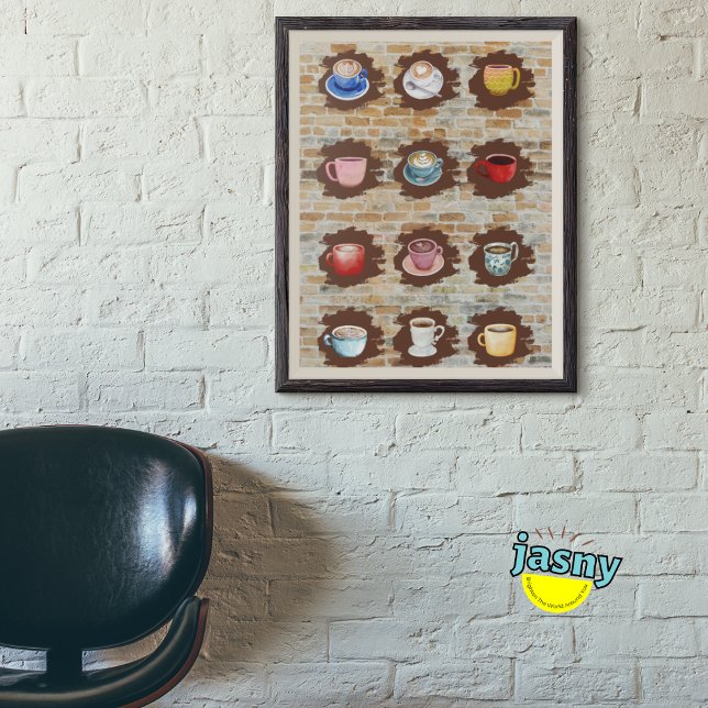 Coffee Shop Mugs Watercolor Art On Brick Wall Poster (Creator Uploaded)