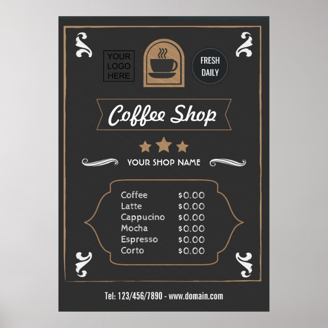 Coffee Shop Retro add logo Menu Poster (Front)