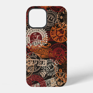 Coffee shop rubber stamp and grunge badge collecti iPhone 12 case