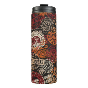 Coffee shop rubber stamp and grunge badge collecti thermal tumbler