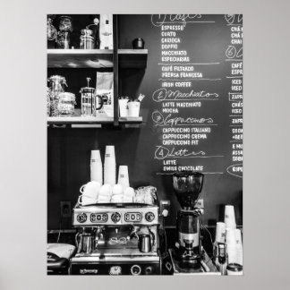 Coffee Shop Scene with Espresso Machine Poster