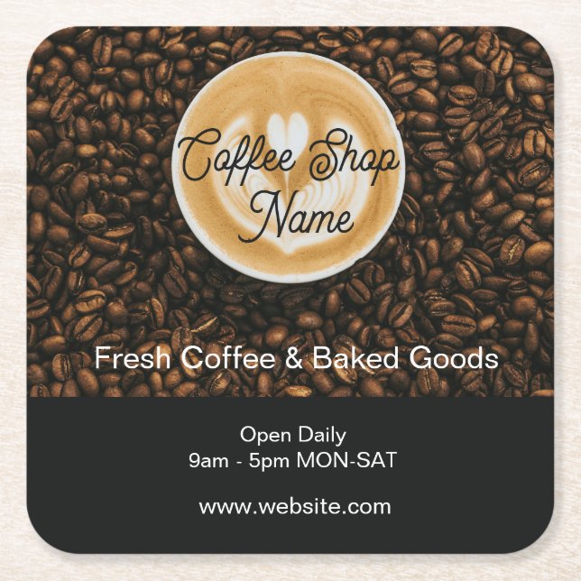Coffee Shop Square Paper Coaster |Cafe Drink (Front)