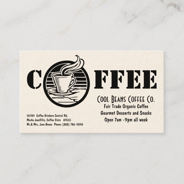 Coffee Shop Steaming Cup Cafe Business Card (Front)