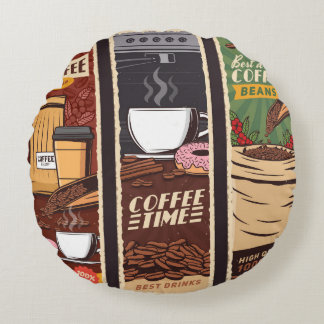 Coffee shop vintage vintage banners,  cafeteria an round cushion