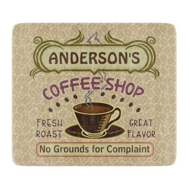 Coffee Shop with Cup Create Your Own Personalised Cutting Board (Front)