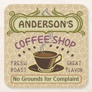 Coffee Shop with Cup Create Your Own Personalised Square Paper Coaster