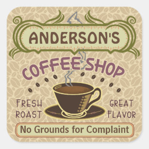 Coffee Shop with Cup Create Your Own Personalised Square Sticker