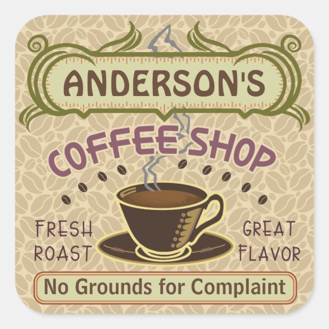 Coffee Shop with Cup Create Your Own Personalised Square Sticker (Front)