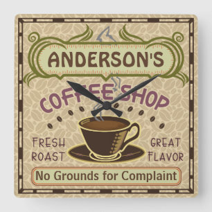 Coffee Shop with Cup Create Your Own Personalised Square Wall Clock
