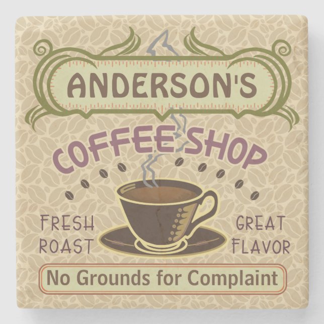 Coffee Shop with Cup Create Your Own Personalised Stone Coaster (Front)