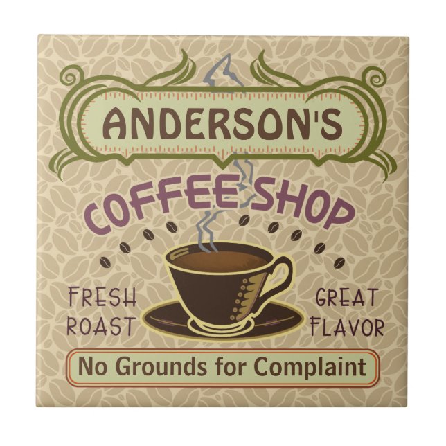 Coffee Shop with Cup Create Your Own Personalised Tile (Front)