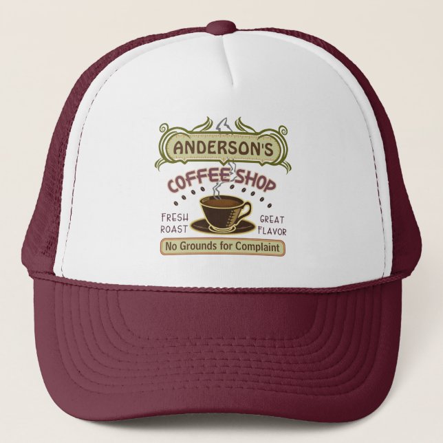 Coffee Shop with Cup Create Your Own Personalised Trucker Hat (Front)