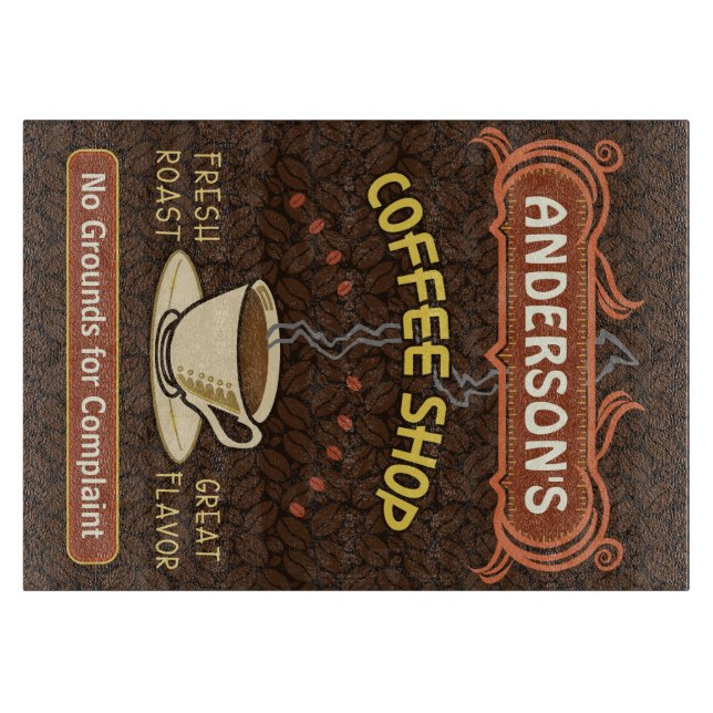 Coffee Shop with Mug Create Your Own Personalised Cutting Board (Front)