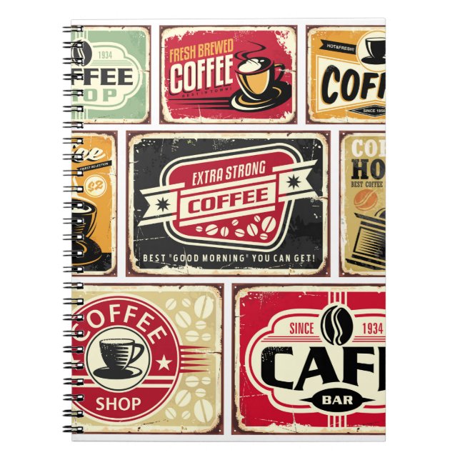 Coffee signs and labels collection. Retro and vint Notebook (Front)