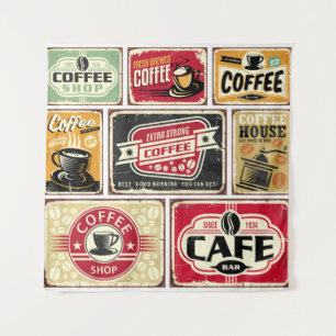 Coffee signs and labels collection. Retro and vint Tapestry