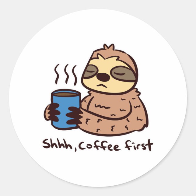 Coffee Sloth 1 Classic Round Sticker (Front)