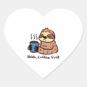 Coffee Sloth 1 Heart Sticker
