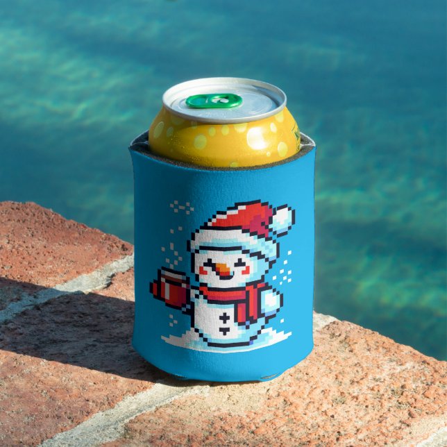 Coffee Snowman - Cozy Pixel Art Christmas Design Can Cooler (In Situ Pool)