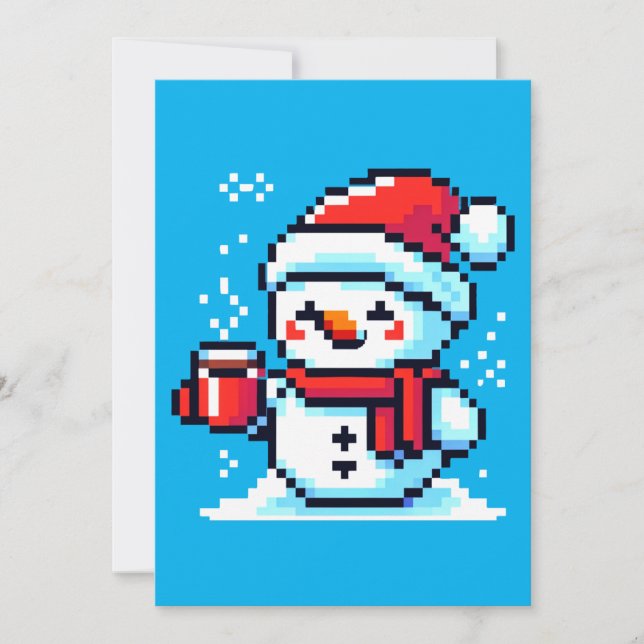 Coffee Snowman - Cozy Pixel Art Christmas Design Holiday Card (Front)