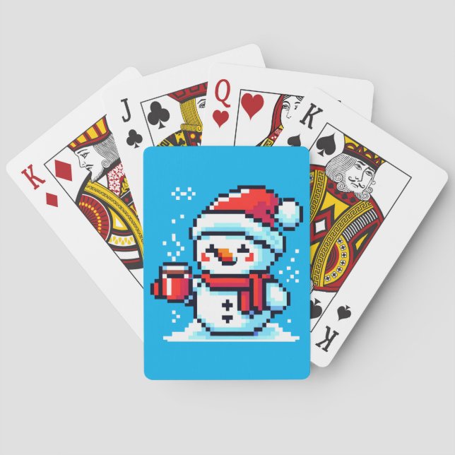 Coffee Snowman - Cozy Pixel Art Christmas Design Playing Cards (Back)