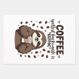 Coffee Spelled Backwards is eeffoC Caffeine Sloth Wrapping Paper Sheet