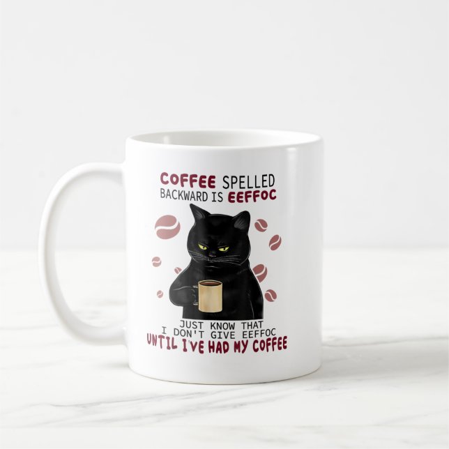 Coffee Spelled Backwards Is Eeffoc Funny Cats Drin Coffee Mug (Left)