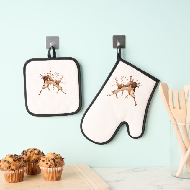 Coffee Spill Oven Mitt & Pot Holder Set (Insitu(Hanging))