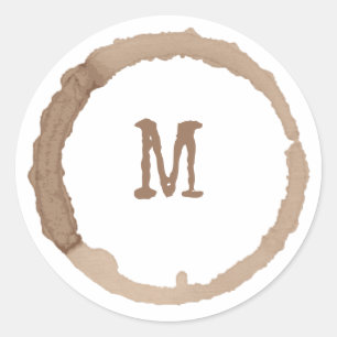 Coffee Stain Circle Monogram Initial Classic Round Sticker