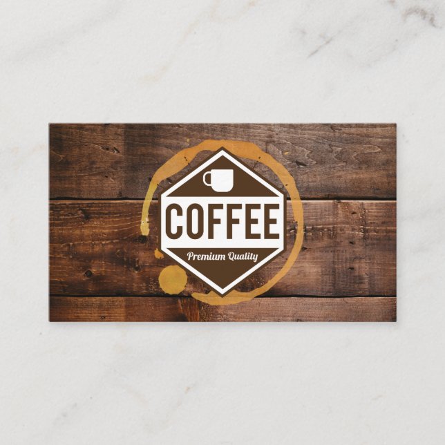 Coffee Stain | Coffee Shop Barista Wood Trim Business Card (Front)