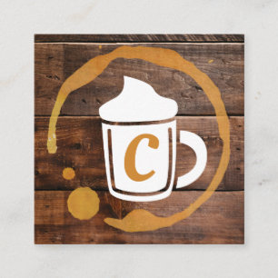Coffee Stain   Coffee Shop Barista Wood Trim Square Business Card