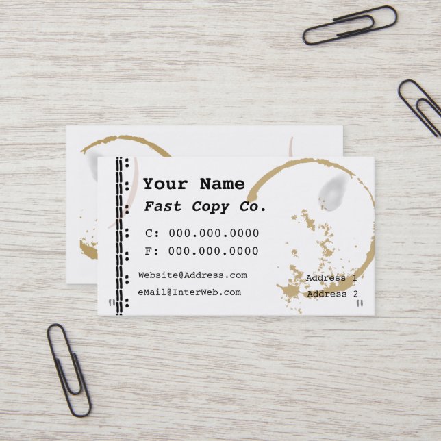 Coffee Stain Typewriter Grunge Business Cards (Front/Back In Situ)