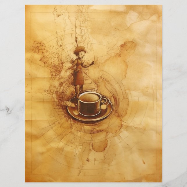 Coffee stained paper lady and coffee cup (Front)