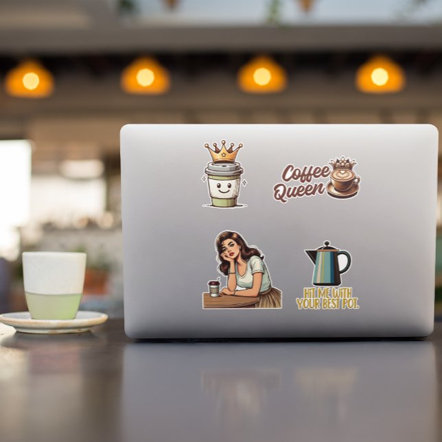 Coffee Sticker Set —4 retro/funny coffee stickers (This fun coffee sticker set will add some personality to your laptop, Stanley mug, phone, etc.!)