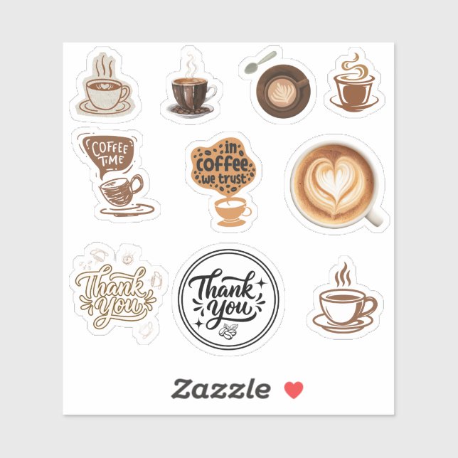 Coffee Sticker Set Vintage Brown Thank You (Sheet)
