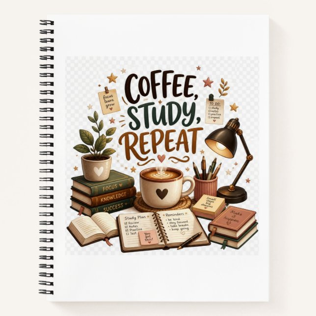 Coffee Study Repeat Cosy Study Desk Book Lover (Front)