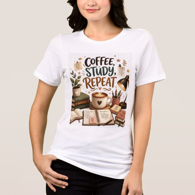 Coffee Study Repeat Cute Student Academic Tri-Blend Shirt (Front)