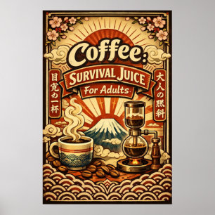 Coffee Survival Juice For Adults Retro Japanese Poster