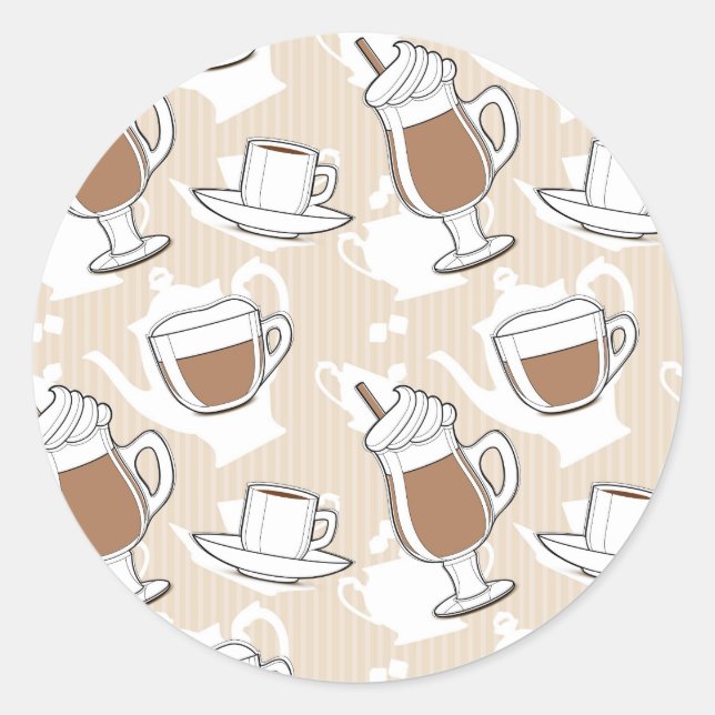 Coffee, sweet pattern classic round sticker (Front)