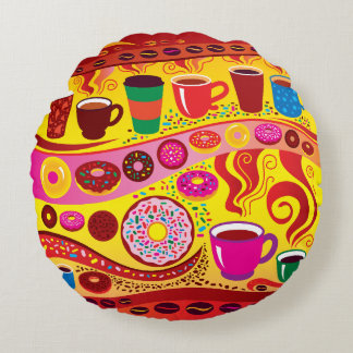 Coffee Swirl and Sugar Rush Round Cushion