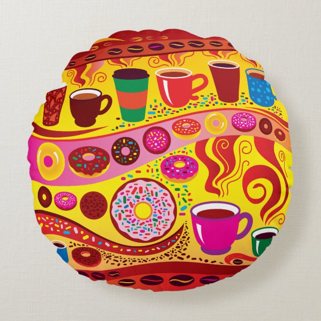 Coffee Swirl and Sugar Rush Round Cushion (Front)