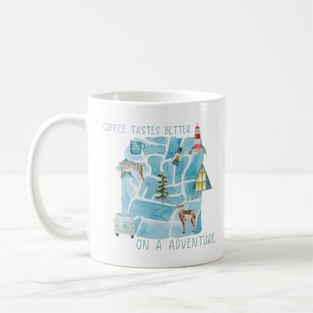 Coffee Tastes Better on an Adventure Coffee Mug (Left)