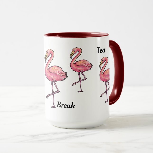 Coffee tea break pink flamingo mug (Front Right)