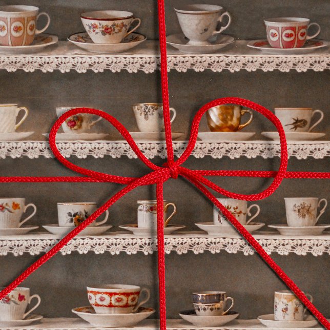 Coffee & Tea Cups On A Shelf Cute Photo Pattern Wrapping Paper (Creator Uploaded)
