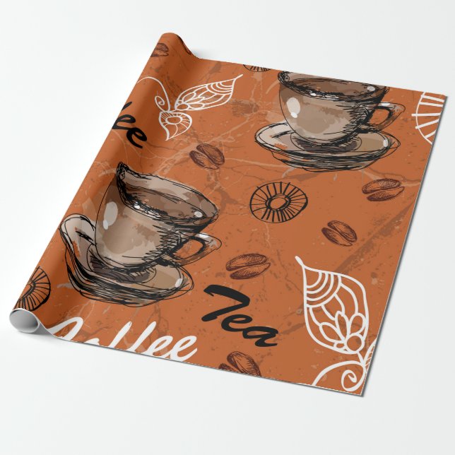 Coffee Tea Lover Wrapping Paper (Unrolled)