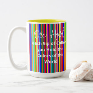 Coffee Tea Mugs, Colours of the World Stripes Two-Tone Coffee Mug