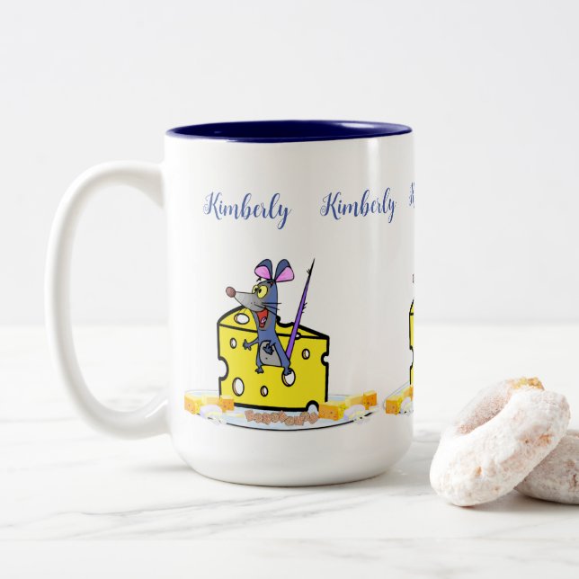 Coffee Tea Mugs, Mouse Cheese Two-Tone Coffee Mug (With Donut)