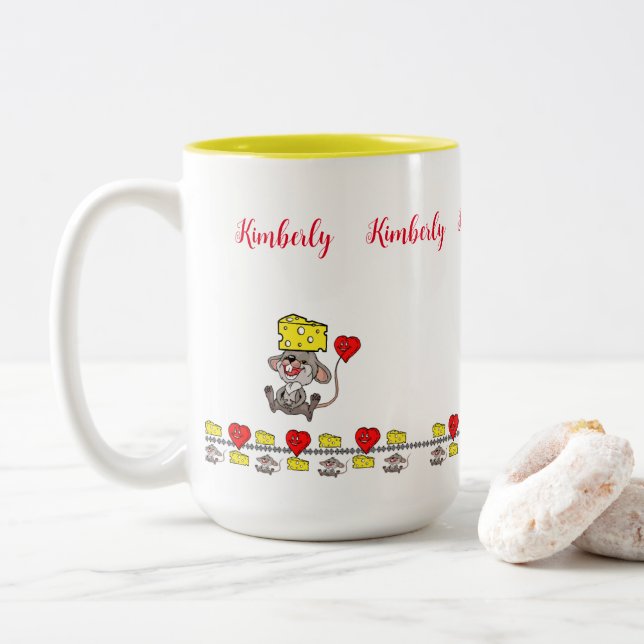 Coffee Tea Mugs, Mouse Cheese Two-Tone Coffee Mug (With Donut)