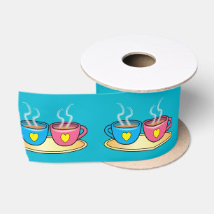 Coffee, Tea or Cocoa with Hearts 3 Inches Satin Ribbon