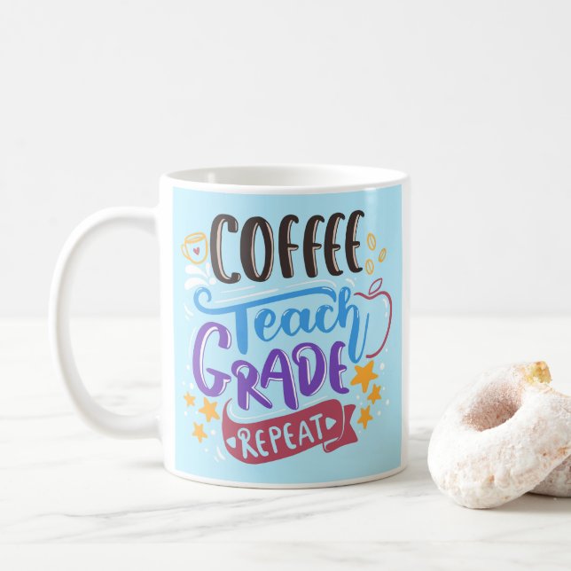 Coffee Teach Grade Repeat Coffee Mug (With Donut)